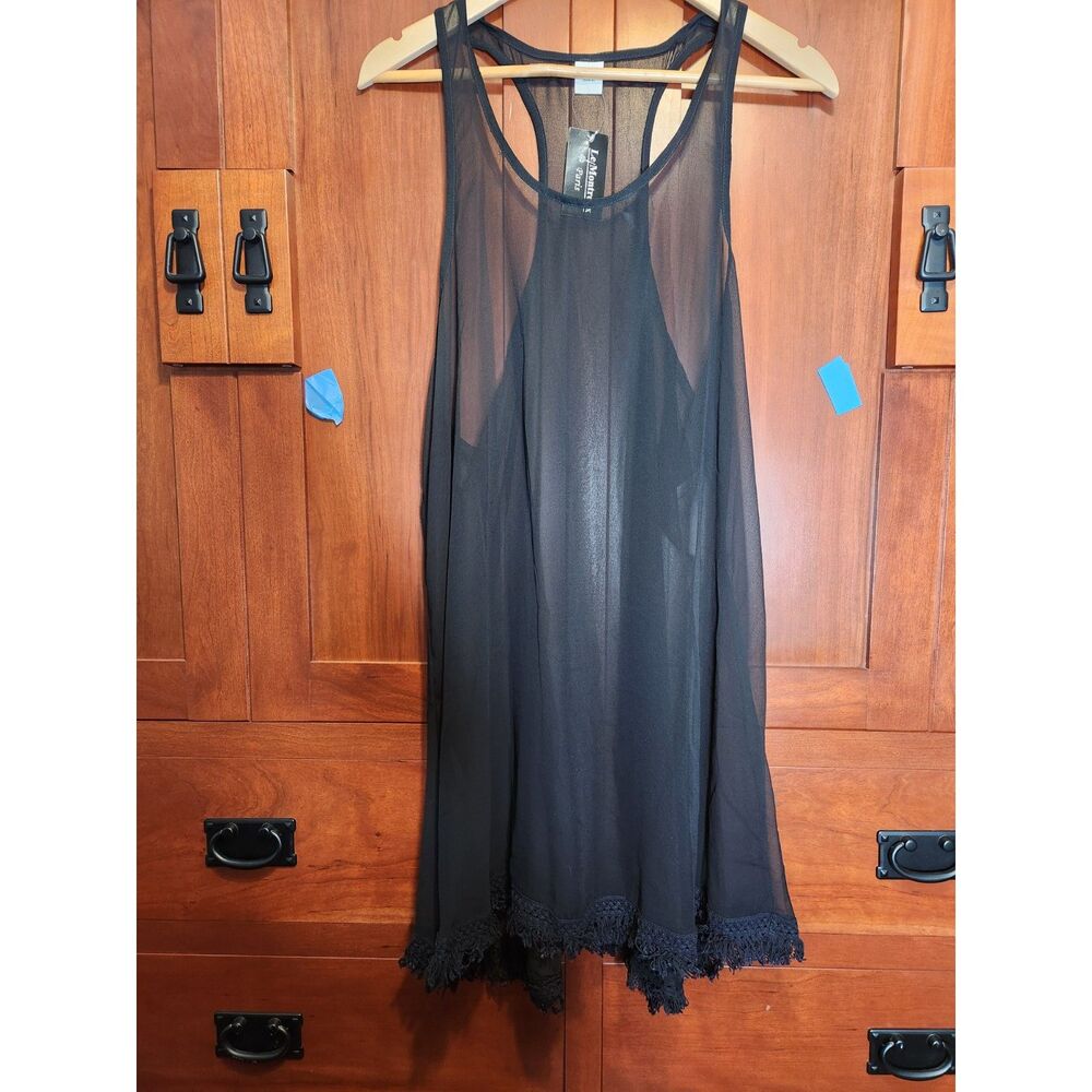 Le Montreux Paris Black Swim Cover-up or Lingerie w/ Fringed Hem OSFA NWT